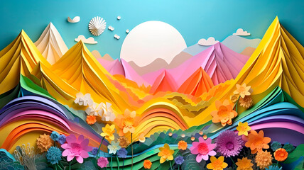 Obraz na płótnie Canvas mountains landscape paper cut, ai generated