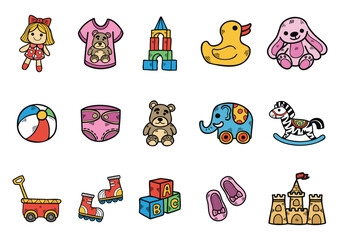 hand draw childhood toy collection vector