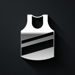 Silver Undershirt icon isolated on black background. Long shadow style. Vector