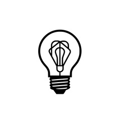 Minimal icon illustration of bulb with transparent background. Black line drawing logo artwork.