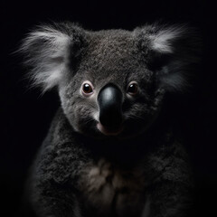 Close up portrait of koala on black background - Generative AI