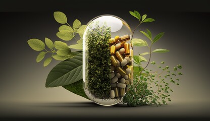 Food supplements and vitamins in capsules, tablets.