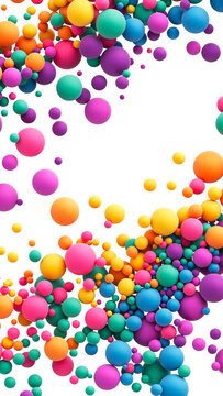 Abstract composition with many colorful random flying spheres isolated on transparent background. Colorful rainbow matte soft balls in different sizes. PNG file