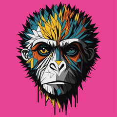 Abstract shape of a monkey face. Vector illustration. T-shirt print. White background. Mosaic style