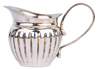 Antique art deco sterling silver jug kitchenware or silverware, isolated on white or transparent...