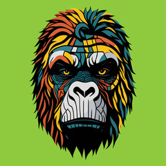 Abstract shape of a gorilla face. Vector illustration. T-shirt print. White background. Mosaic style