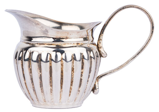 Antique art deco sterling silver jug kitchenware or silverware, isolated on white or transparent background
