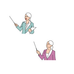 graphic design illustration. woman is explaining in front. minimalistic flat vector design.