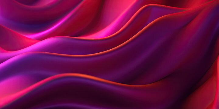 Generative AI illustration of abstract background of bright wavy silk red fabric in flowing bright shining soft texture