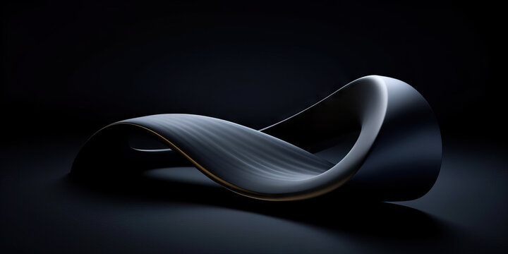 Generative AI illustration of modern sleek curved stylish object in chair form over black background in studio
