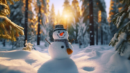 Fototapeta premium snowman on the snow
