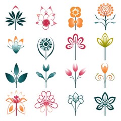A Collection of Floral Icons and Symbols, set of elements