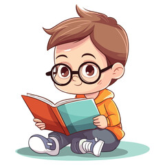 Cute Kid Reading A Book In Children's Day , Illustration Vector Clipart, For Education And Logo 