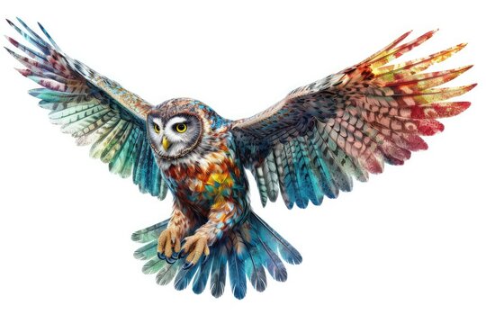colorful flying owl drawing