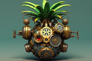 Fototapeta na wymiar Pineapple fruit steampunk illustration generative ai