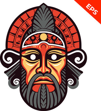 Man beard tribal mask, Indigenous Pacific Islander mask, coloured face mask, warrior face painted