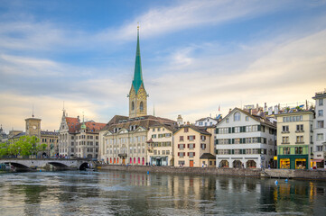 Naklejka na ściany i meble Cityscape of beautiful Zurich and River Limmat, Switzerland