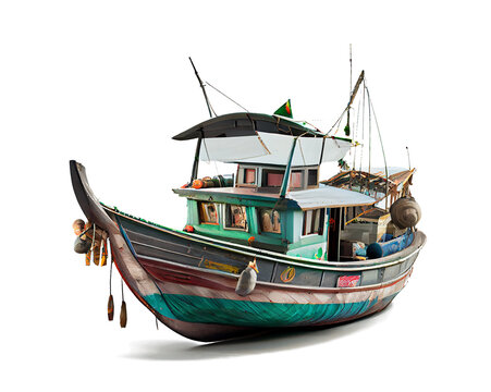 Fishing boat on white background with clipping path. generative AI