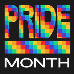 Pride Month Typography Art, Pixelated Pride Rainbow Pattern 