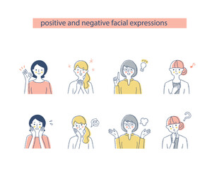 ４人の女性の表情　ネガティブ&ポジティブ