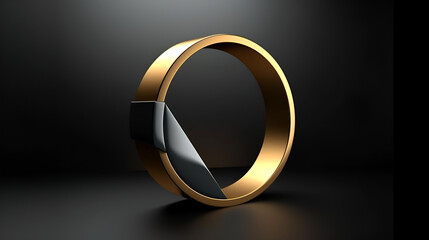 Abstract template concept. Golden round ring dark black background display. Mock up for product presentation. 3D rendering	
