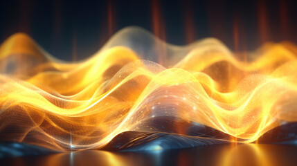Obraz premium Energized Flux: Abstract Futuristic Background with Vibrant Yellow Neon Waves and Dynamic Bokeh Lights. Generative AI