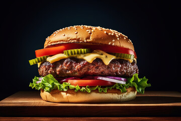 hamburger centered in the middle of the image with a dark background