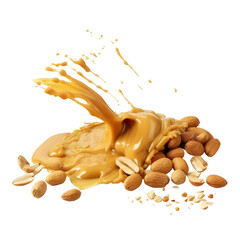 splash peanut butter with peanut seeds isolated on transparent background cutout , generative ai
