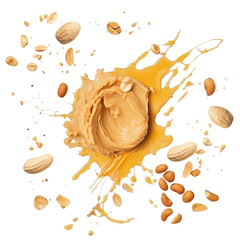 spreading peanut butter with scatter peanut beans isolated on transparent background cutout , generative ai
