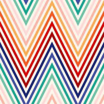 Zigzag vector seamless pattern. Funky colorful chevron stripes background. Texture with lines, striped zig zag, waves. Simple abstract geometric background with gradient effect. Repeat modern design