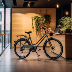 Fototapeta na wymiar Bicycle in an office. Generative AI.