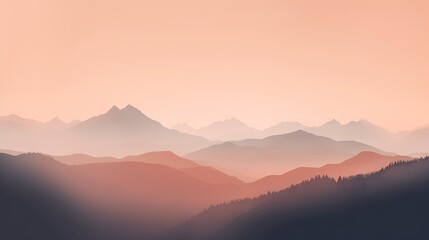 Naklejka na ściany i meble a view of a mountain range with a hazy sky in the background and a few trees in the foreground, with the sun setting on the horizon. generative ai