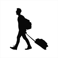 A man with baggage silhouette vector art.