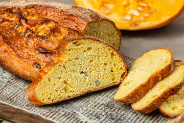 Homemade wholemeal rye Pumpkin bread. The concept of baking bakery products