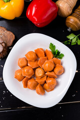 Carrot dumplings with meat with sweet pepper, herbs and spices.