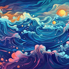 Fototapeta na wymiar background with ocean waves theme generative ai