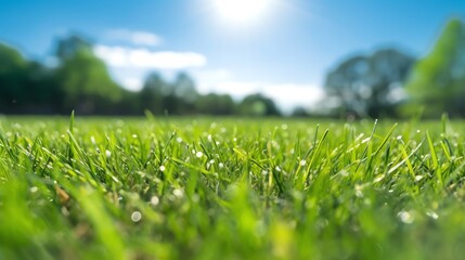 Green grass with focus style illustration for background template. Ai generative 