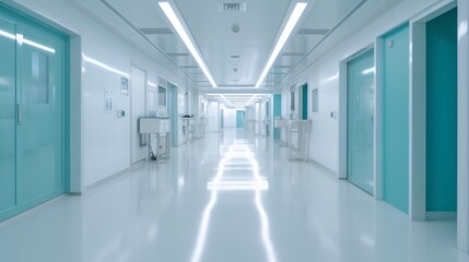 Hospital icu room hallway illustration for background template. Ai generative