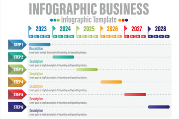 Six 6 Steps modern Timeline diagram calendar quarter with Months workflow and rectangle , presentation vector infographic. Infographic template for business.