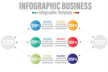 Naklejka premium Business circle. timeline infographic icons designed for abstract background template with Six 6 Steps, Six 6 options.