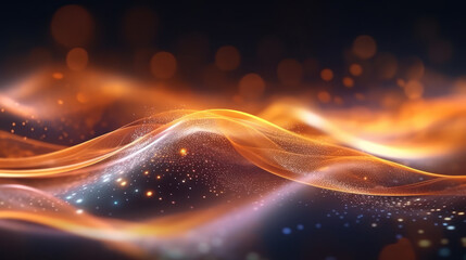 Fototapeta na wymiar Radiant Futurism: Abstract Orange Neon Waves and Bokeh Lights. Generative AI