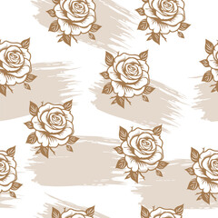 seamless pattern with blooming roses and paint strokes