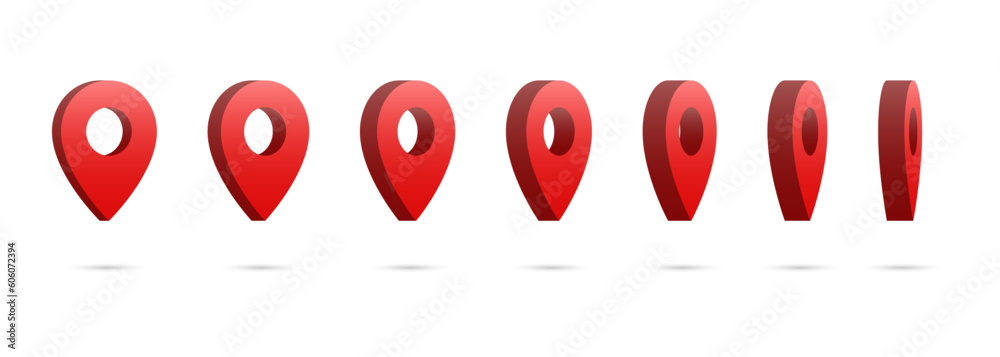 Aufkleber Location pin icon set. Map 3d pins , Isometric red map pointers. Collection of place marker icons in 3d modern. Vector illustration