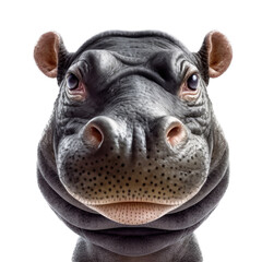 a cute baby Hippo portrait, front view, a cute African animal, Nature-themed, photorealistic illustrations in a PNG, cutout, and isolated. Generative AI