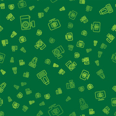 Set line Photo camera, flash and on seamless pattern. Vector