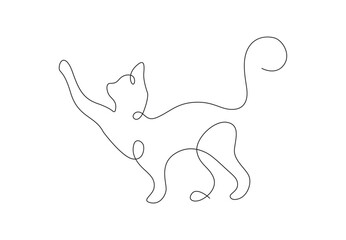 Silhouette of abstract cat in line drawing vector illustration. Stock illustration. 