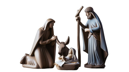 3d Merry Christmas nativity scene Mary and Joseph with the newborn Jesus isolated on transparent png background Generative ai - obrazy, fototapety, plakaty