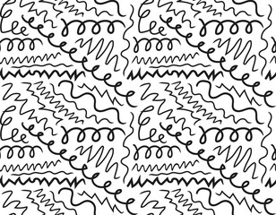 Black pattern with squiggles and daubs. Pencil squiggles ornament. Hand-drawn