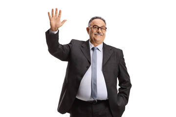 Portrait of a mature businessman waving hello