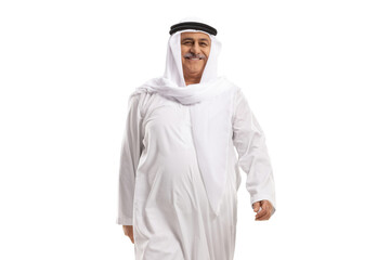 Cheerful mature arab man walking